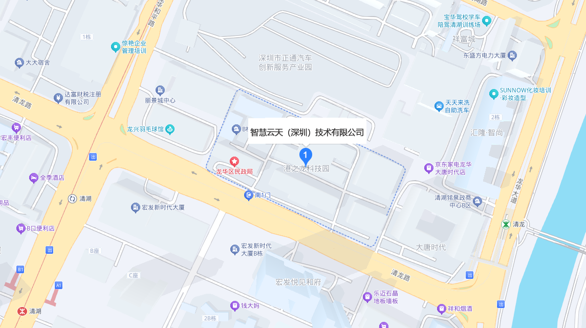 Map of the Zhcloudlink office at Gangzhilong Science and Technology Park, No. 6 Qinglong Road, Longhua District, Shenzhen (深圳市龙华区清龙路6号港之龙科技园)